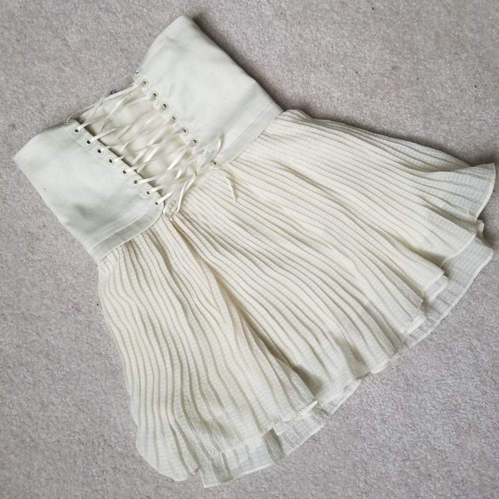 C Luce Cream Ivory Lace Up Strapless Top